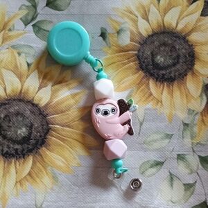 Cute Sloth Badge Reel with Beads